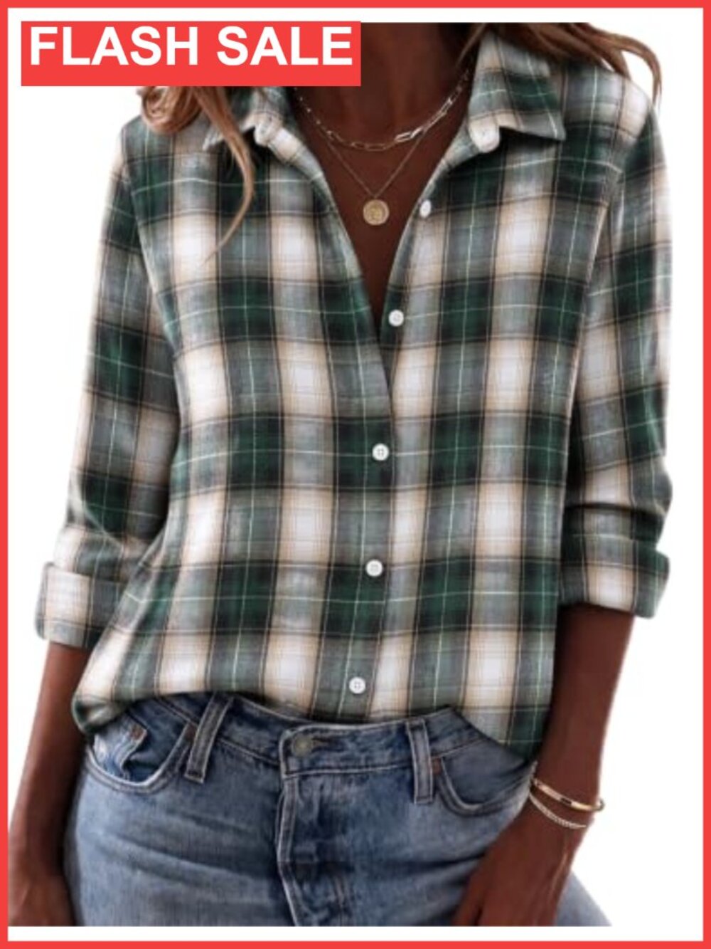 Plaid Flannel Button Down Shirt Long Sleeve Collared Work Blouse